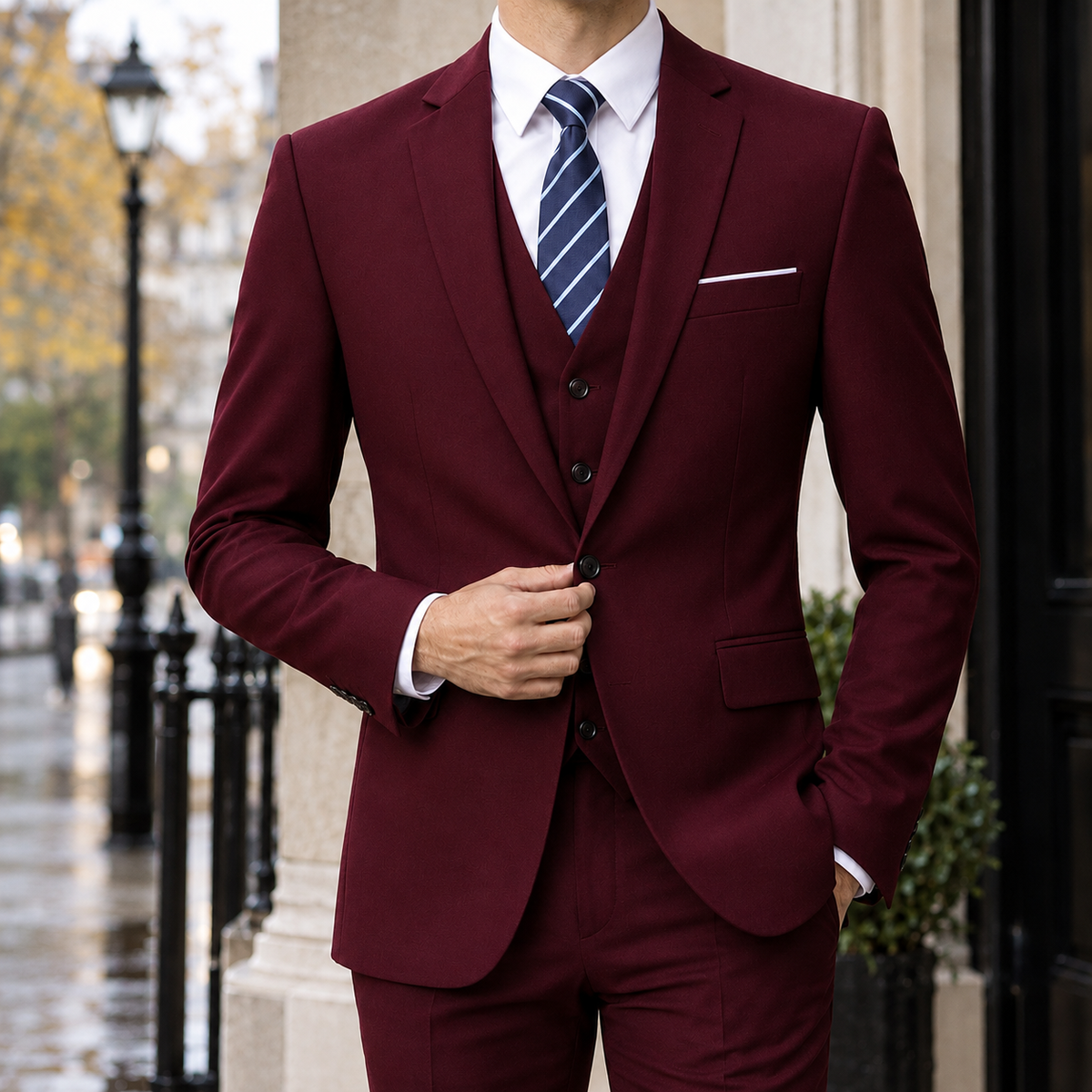 Augustin Slim Blazer - One- Burgundy White-edged