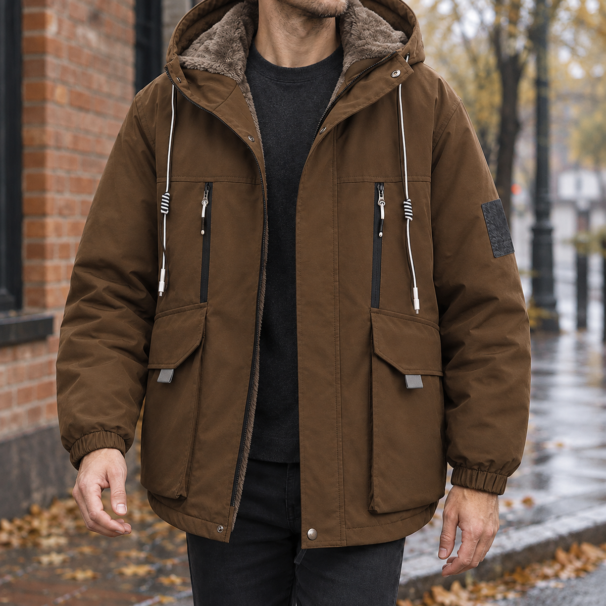 Louis Fleece-Lined Jacket - Brown