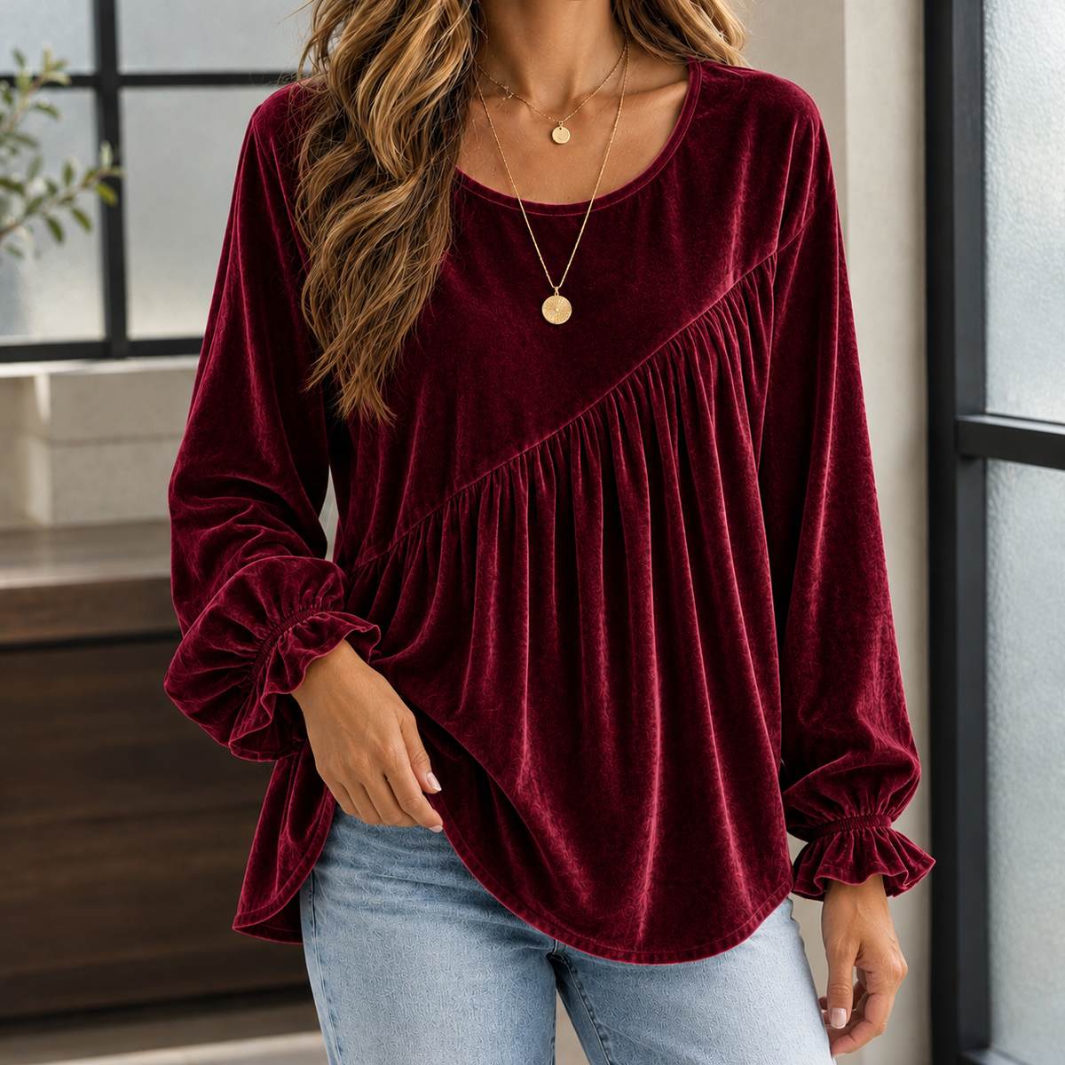 Juliet-Claire Asymmetric Top - Wine Red