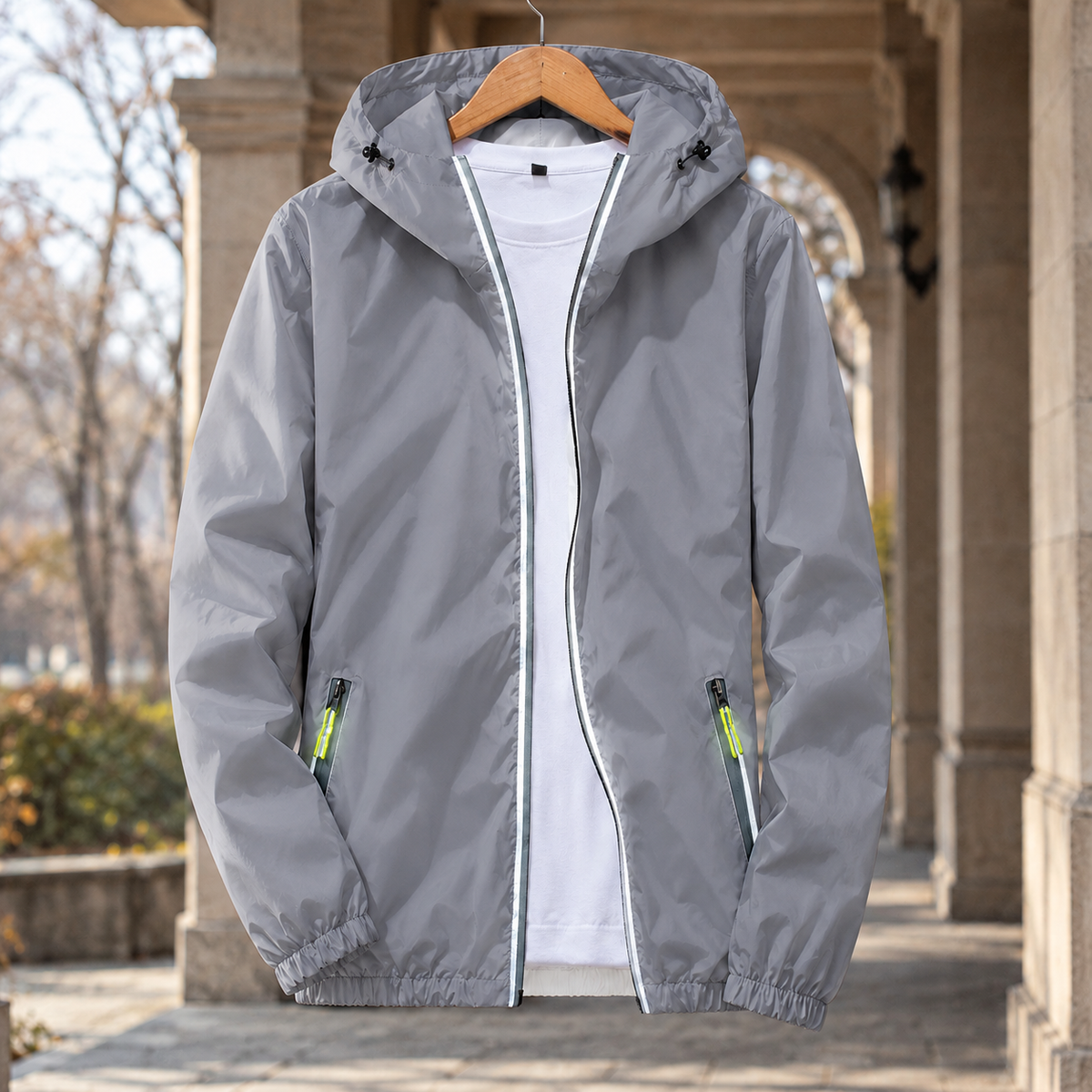 Odilon-Grey Reflective Zip Jacket - Reflective Gray