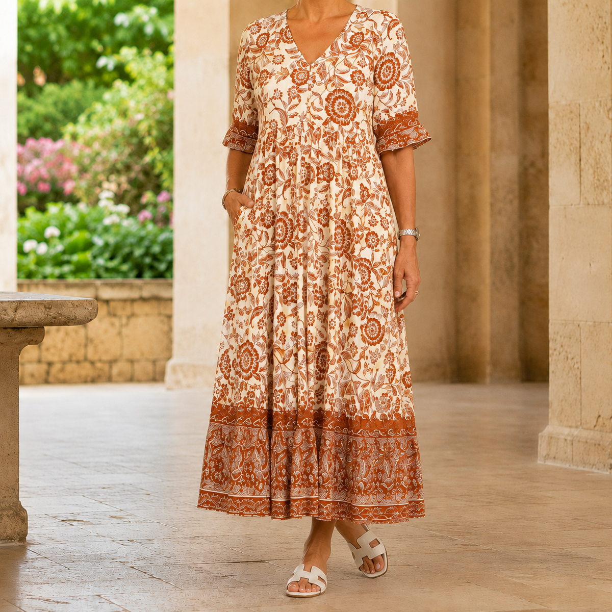 Adriana Floral Maxi Dress - Rust