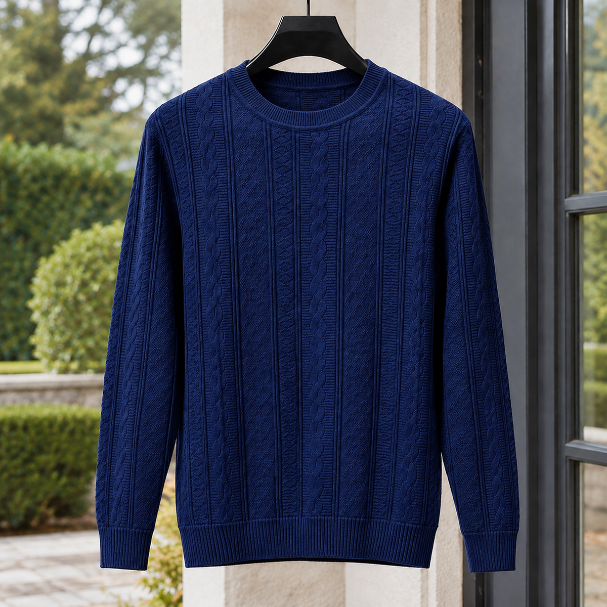 Griffin Cable Knit Sweater - Navy Blue