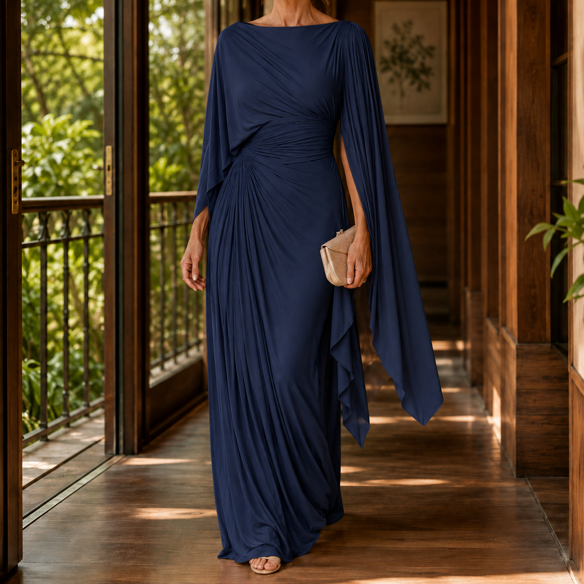 Verity Pleated Maxi Dress - Navy Blue