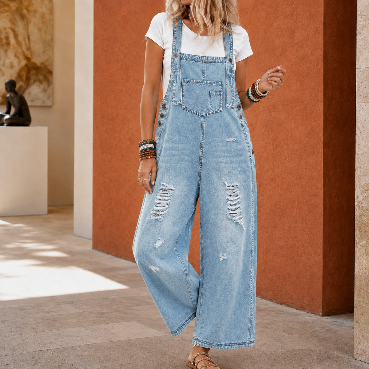 Penelope Wide Leg Jumpsuit - Light Blue