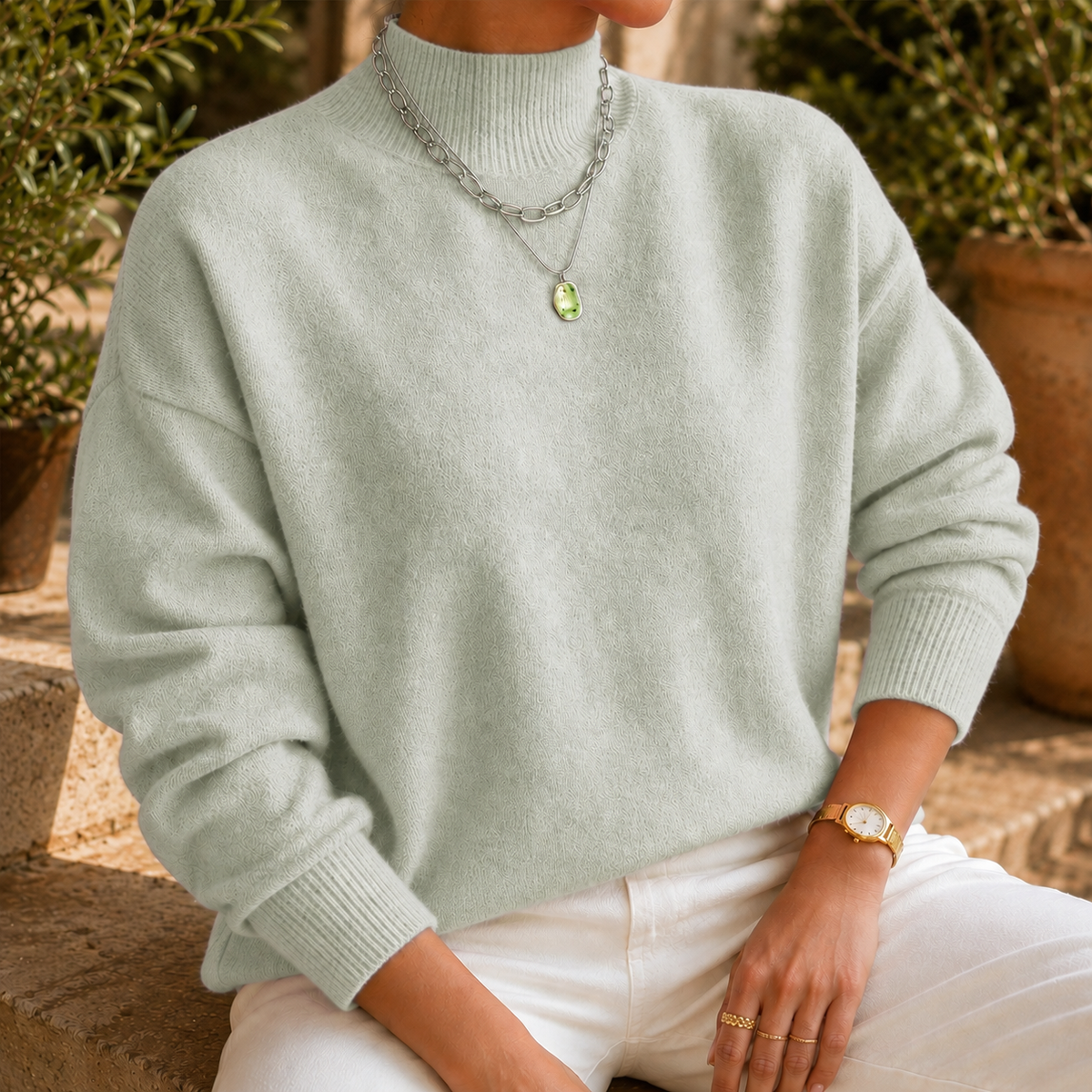 Elena Mock Neck Sweater - Light Green