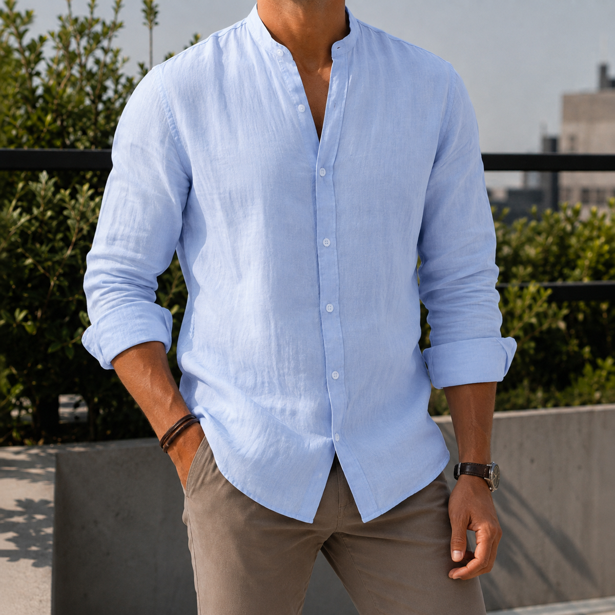 Knox Stand Collar Shirt - Hellblau