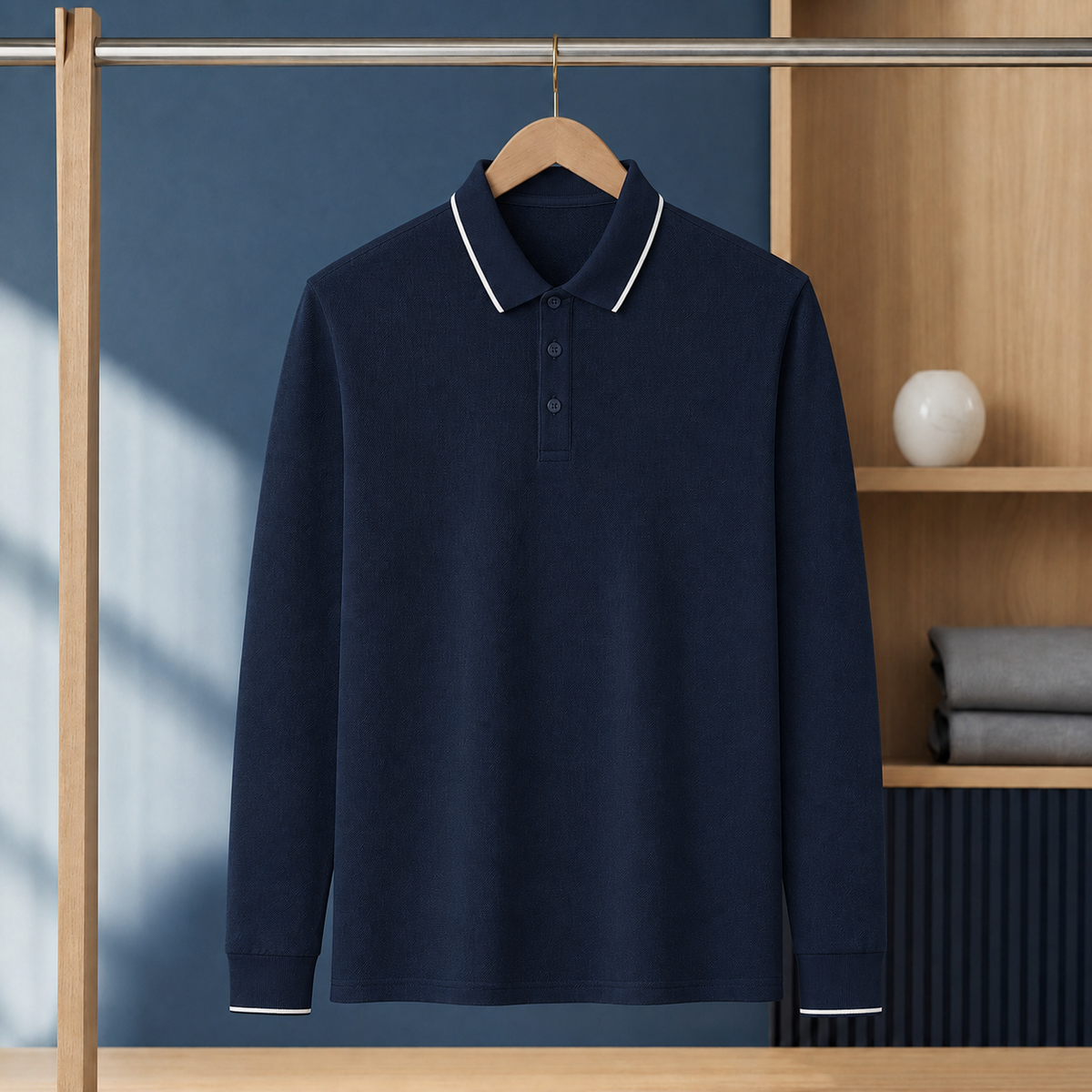 Jocelyn Tipped Collar Polo - Navy Blue