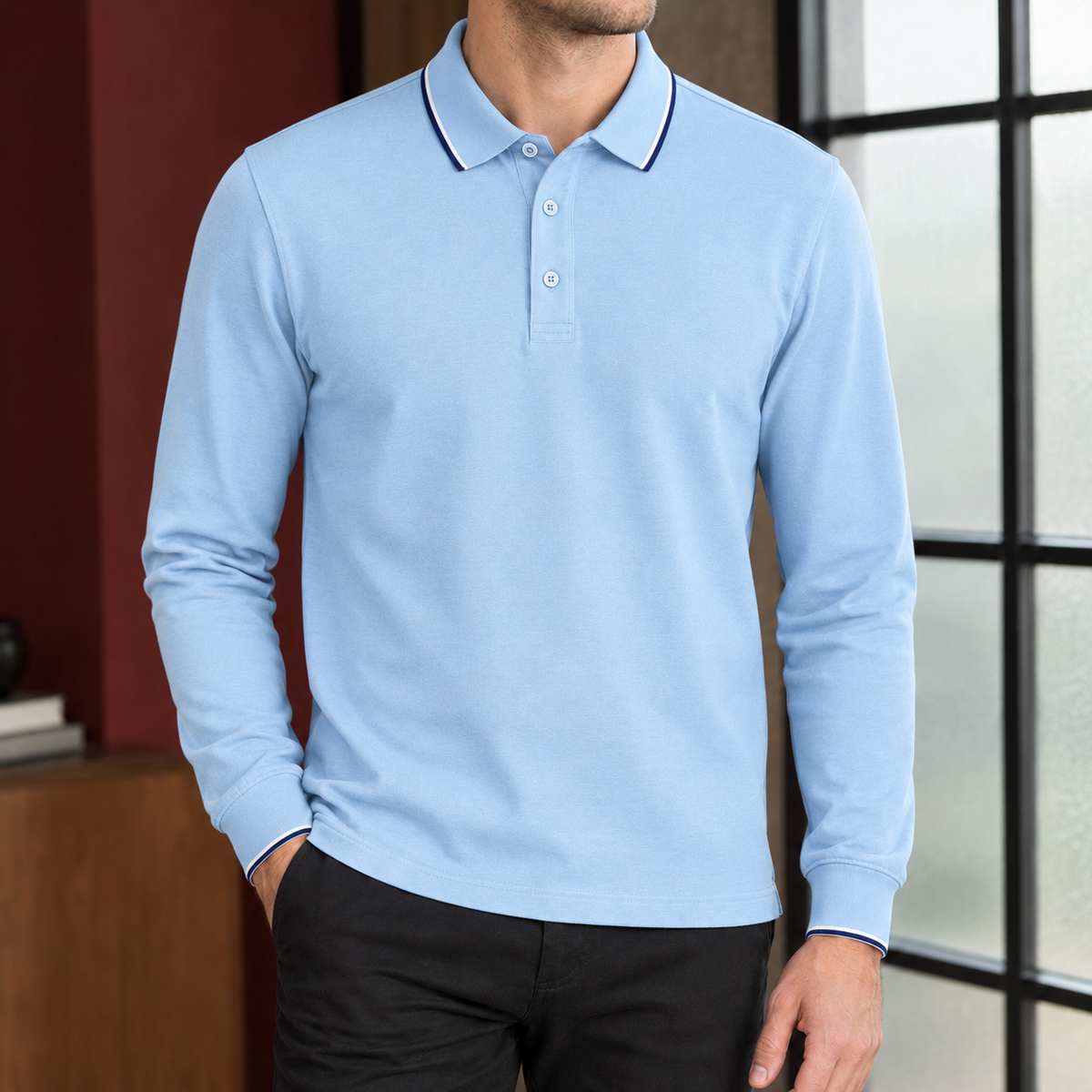 Rory-Dean Tipped Polo Shirt - Sky Blue
