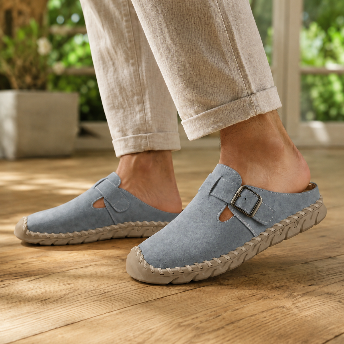 Vicenza Buckle Mules - Gray