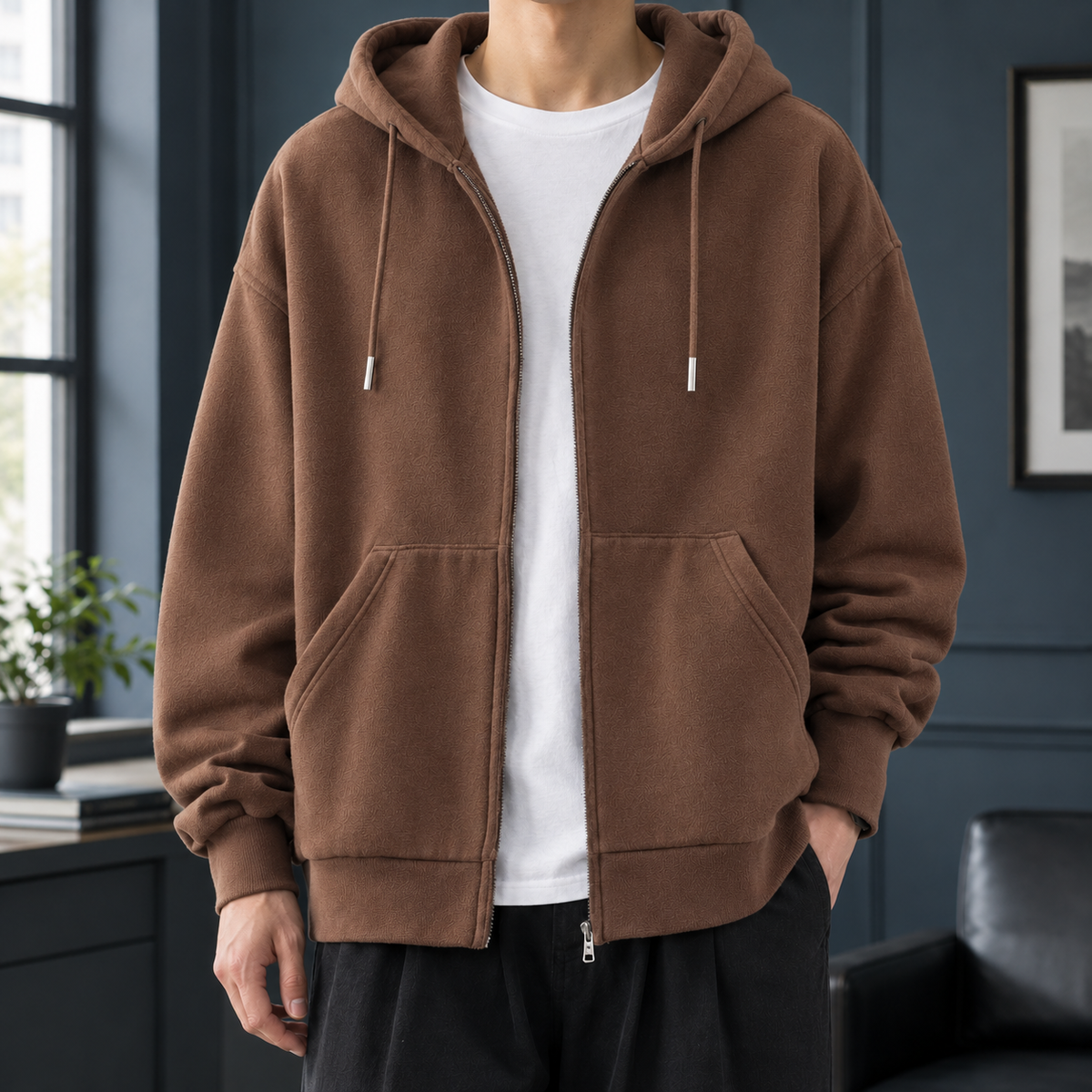Jason Zip Hooded Hoodie - Brown