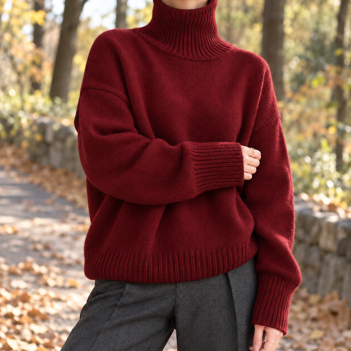 Cleo-Marie Relaxed Turtleneck Sweater - Red