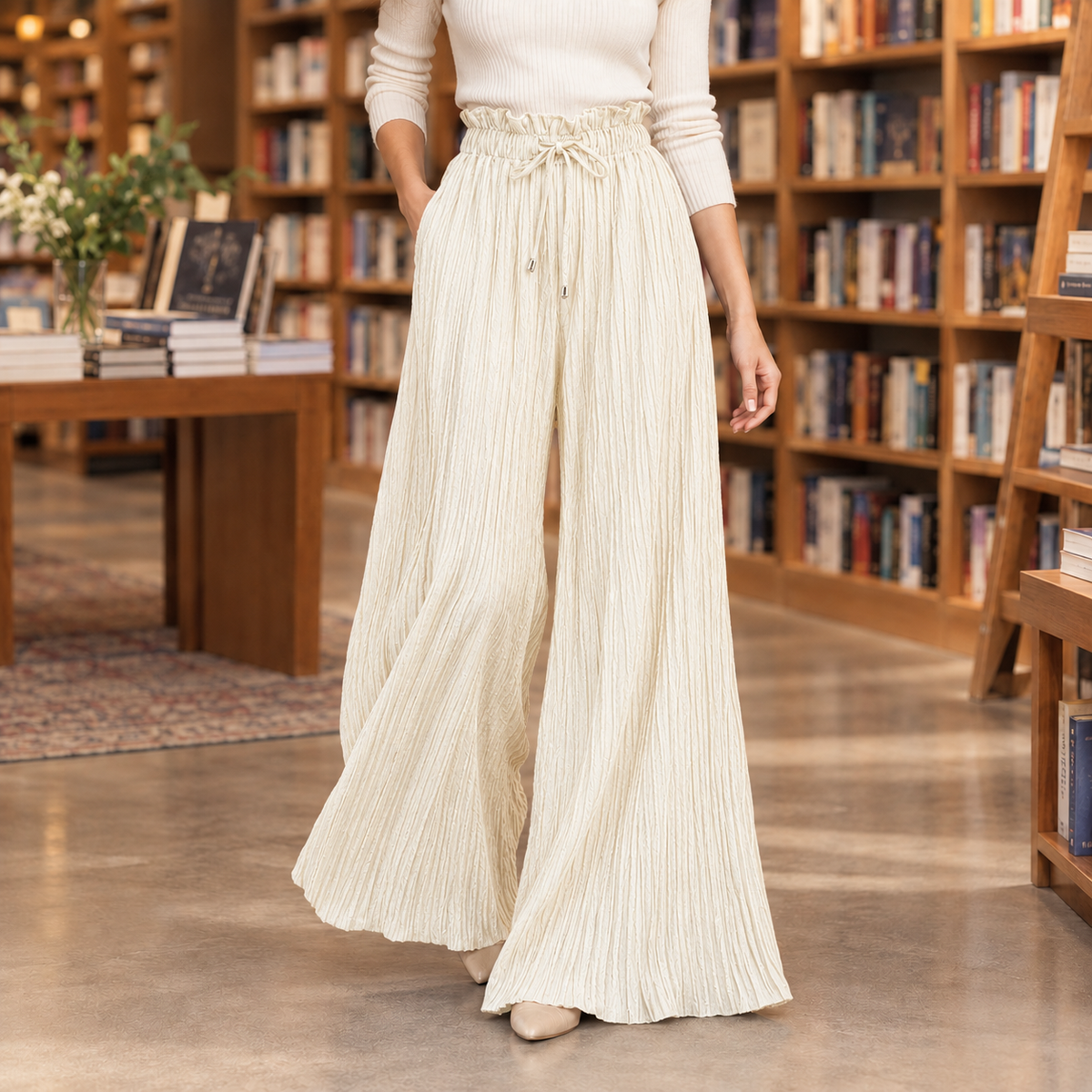 Quinn-Grace Pleated Pants - Cream