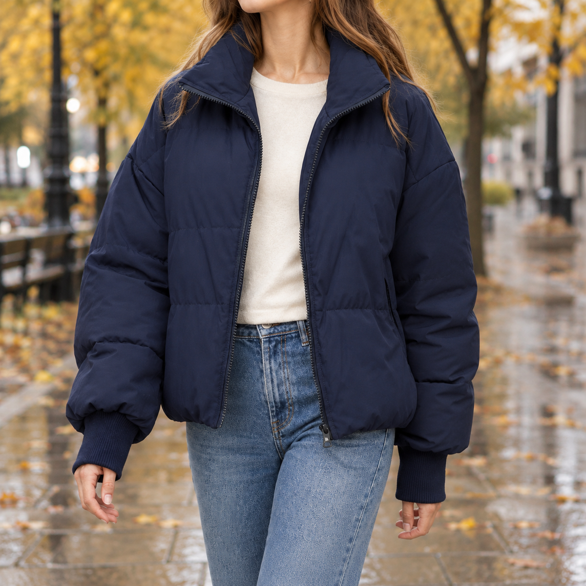 Meredith-Hope Quilted Jacket - Navy Blue