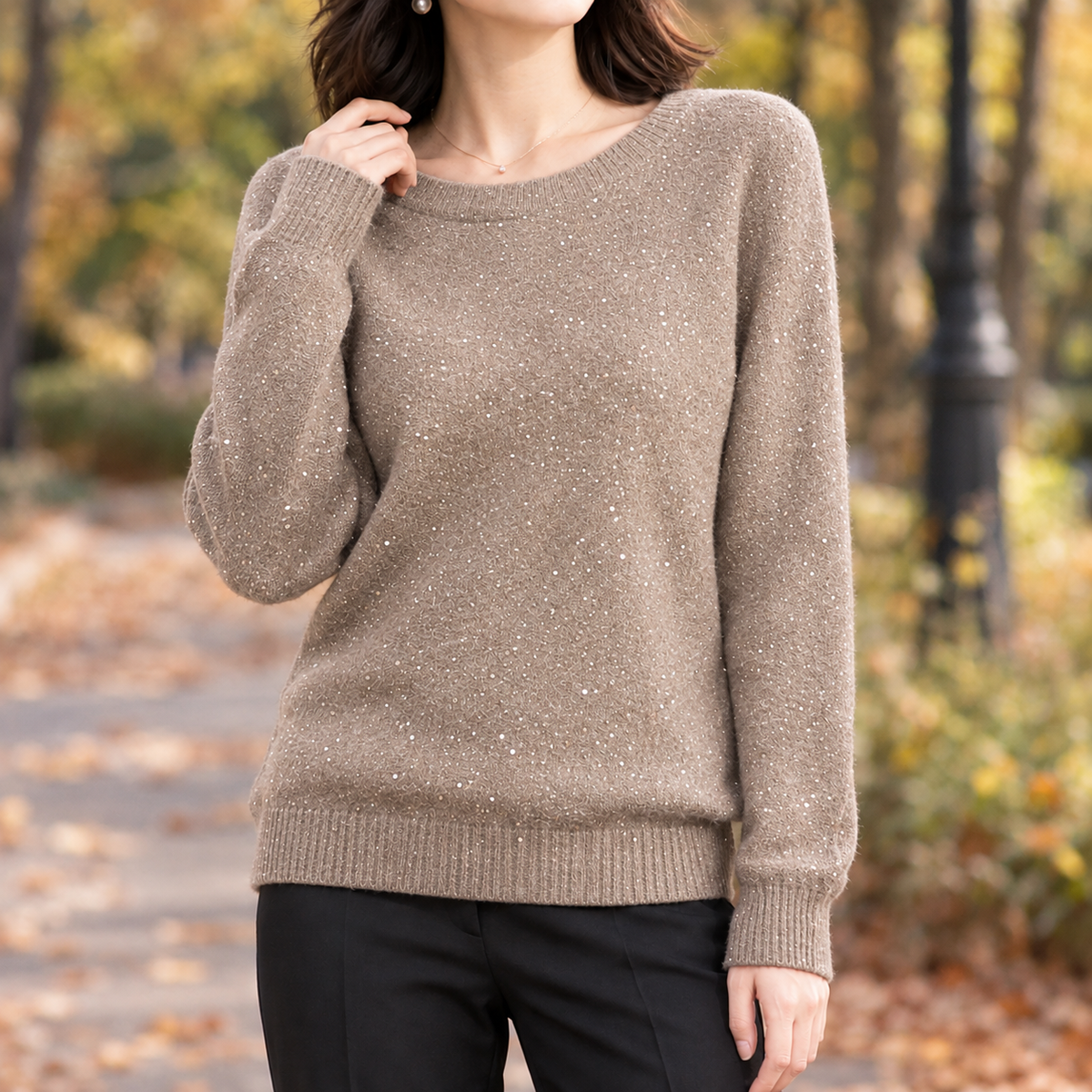 Hallie-Lane Sequin Sweater - Taupe