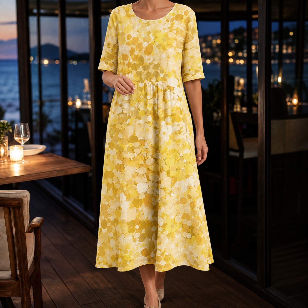 Blair-Pearl Gathered Midi Dress - Yellow