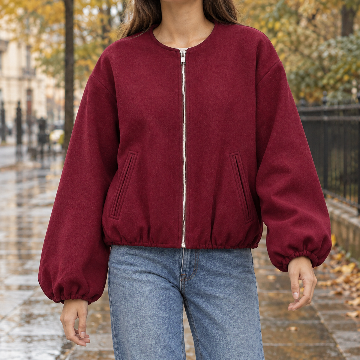 Wendy-Eve Collarless Jacket - Wine Red