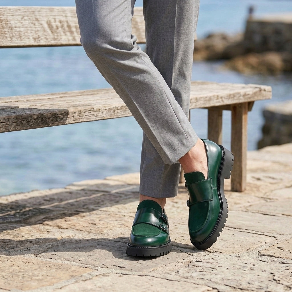 Valente Double Monk Shoes - Green