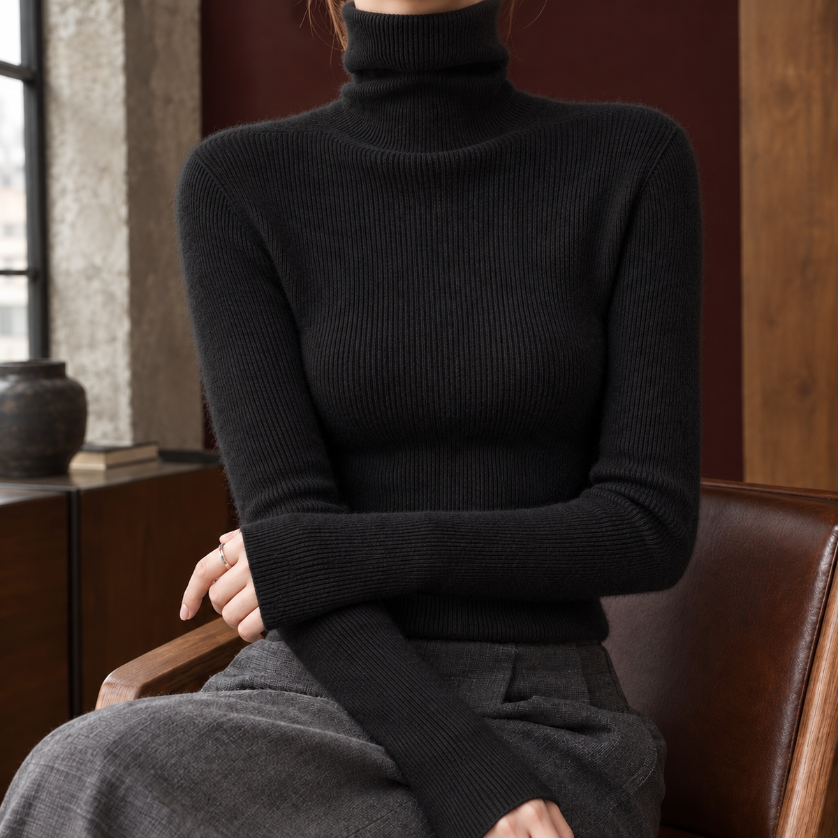 Hildegarde Wool Turtleneck Sweater - Black