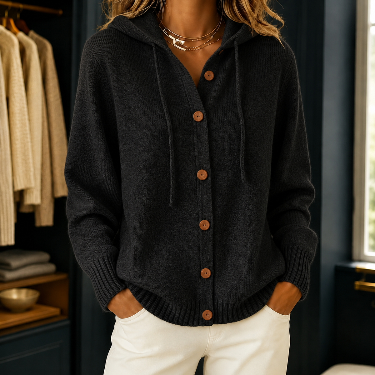 Desiree Hooded Cardigan - Black