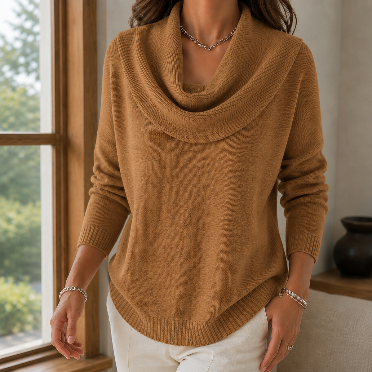 Tallulah Cowl Neck Sweater - Brown