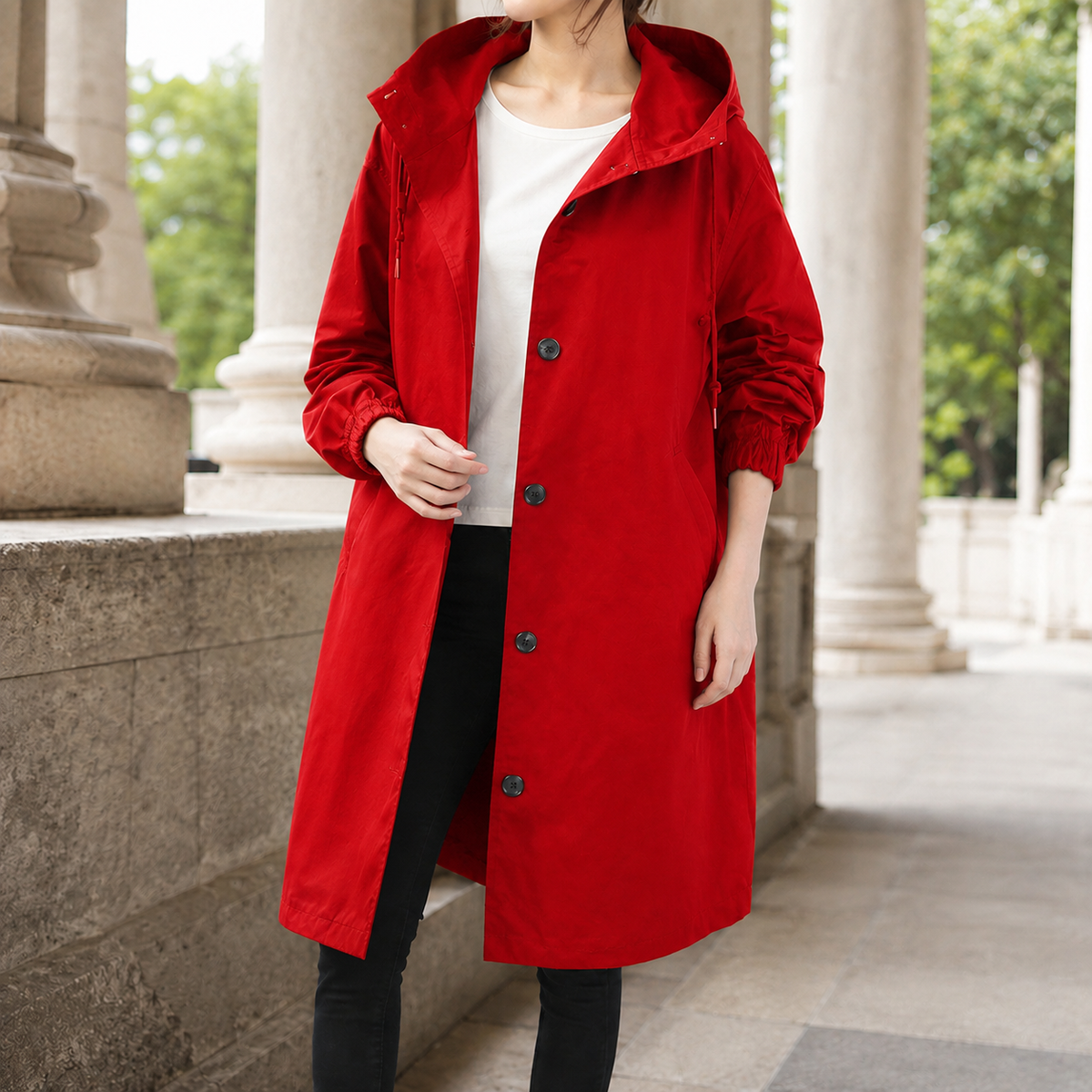 Talia Hooded Overcoat - Red