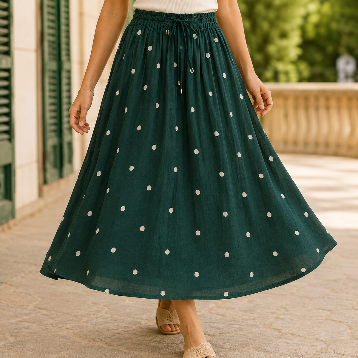 Anais Polka Dot Skirt - Green