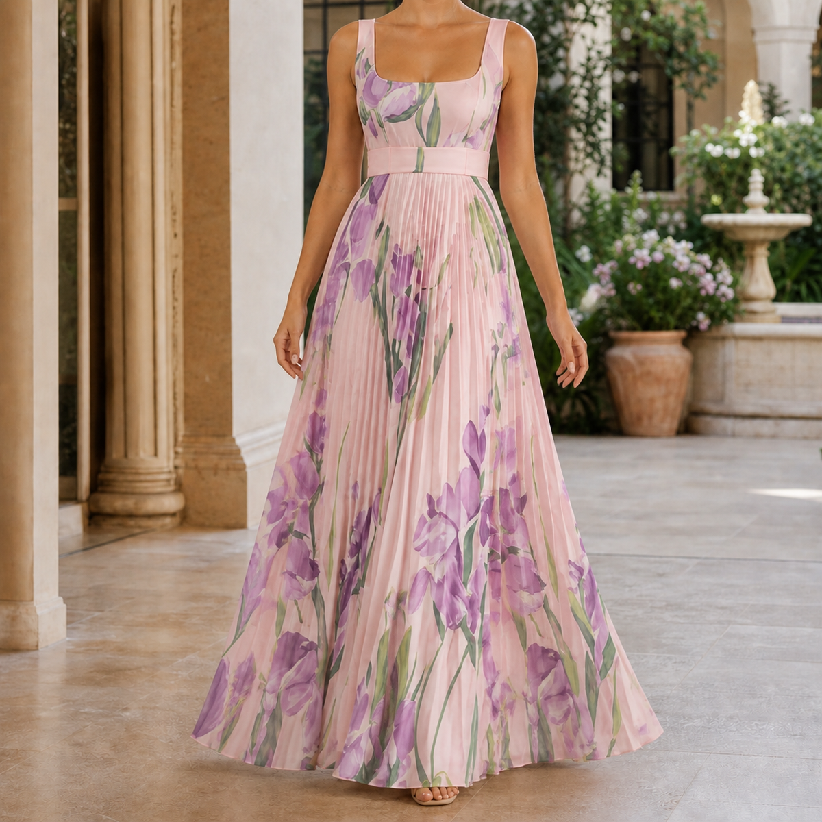 Orla-Grace Pleated Maxi Dress - Pink Purple