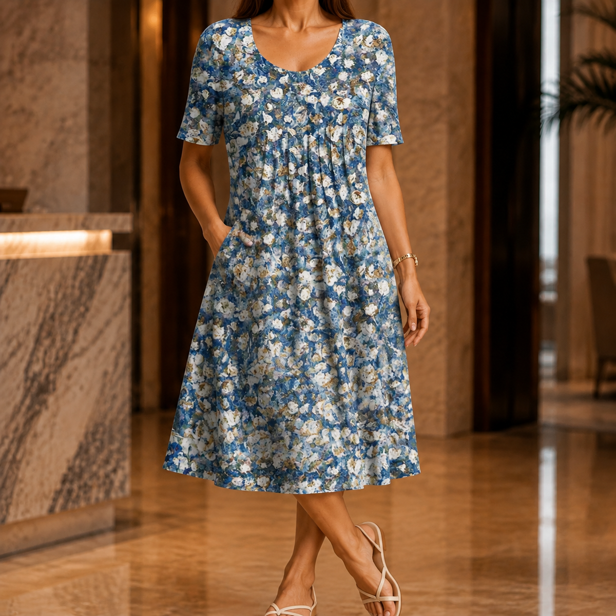 Ada A-Line Dress - Blue Floral