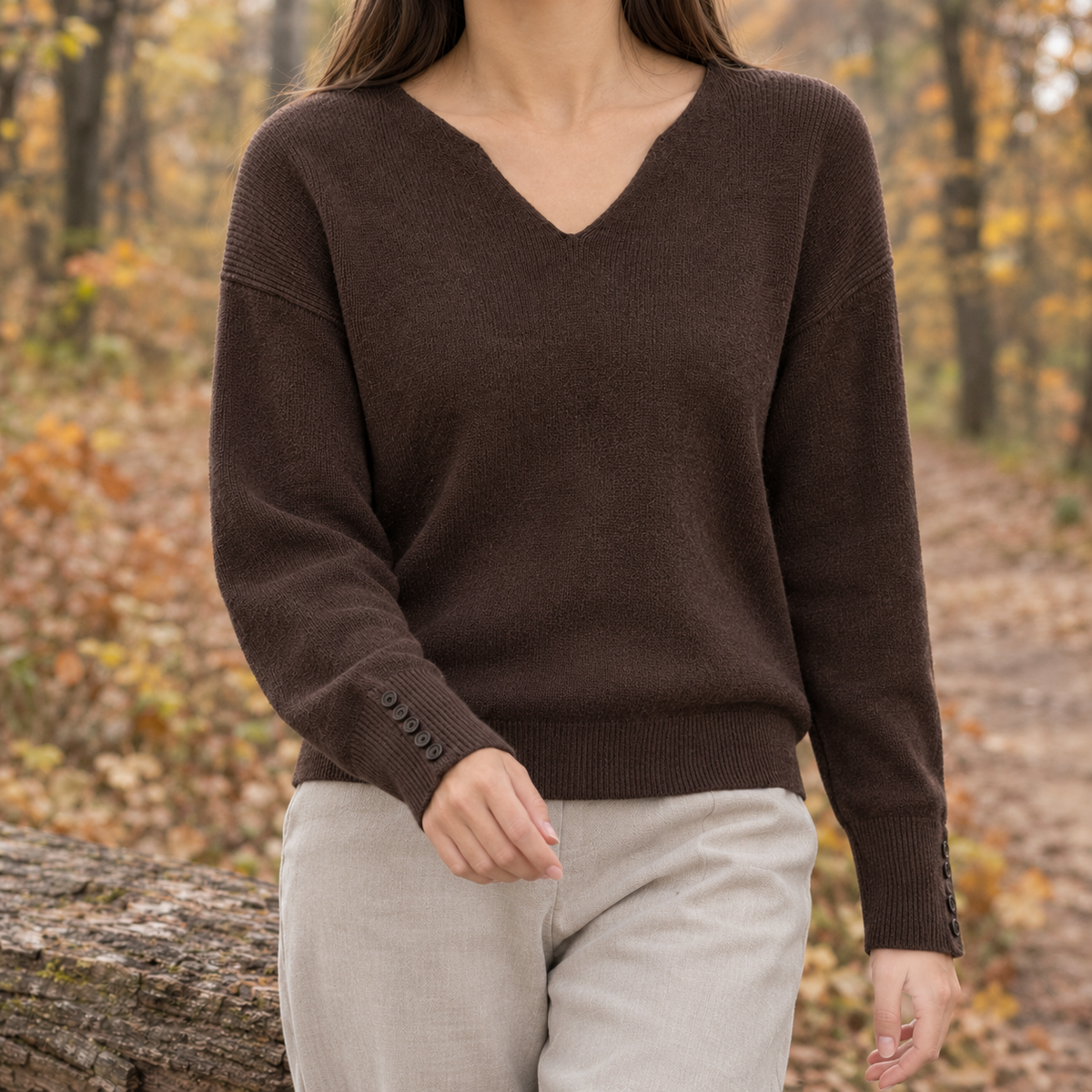 Lorelai-Rose V Neck Sweater - Coffee