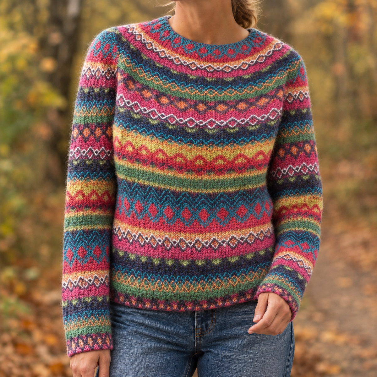 Azalea-Belle Fair Isle Sweater - Rose Red