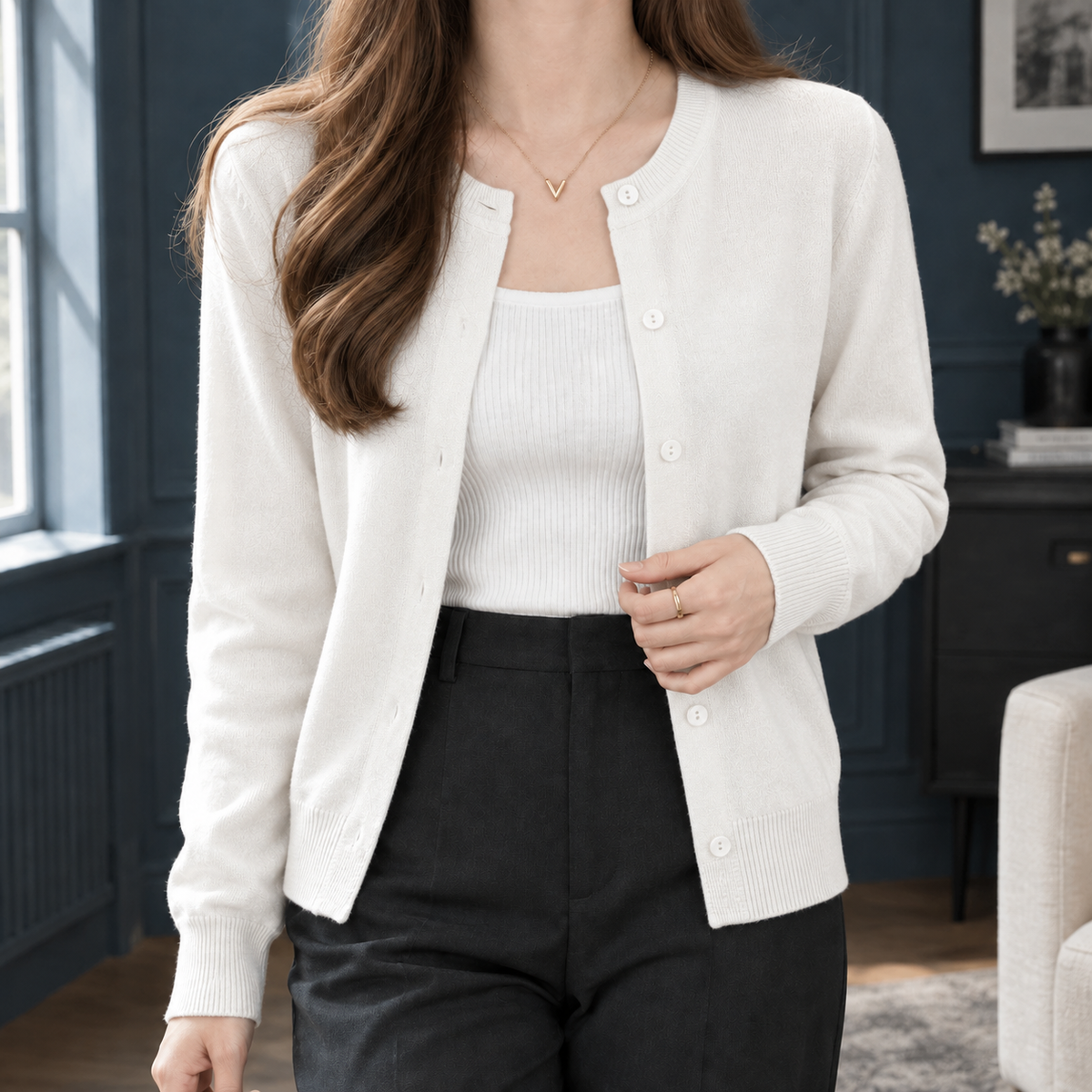 Oriane Fine Knit Cardigan - White