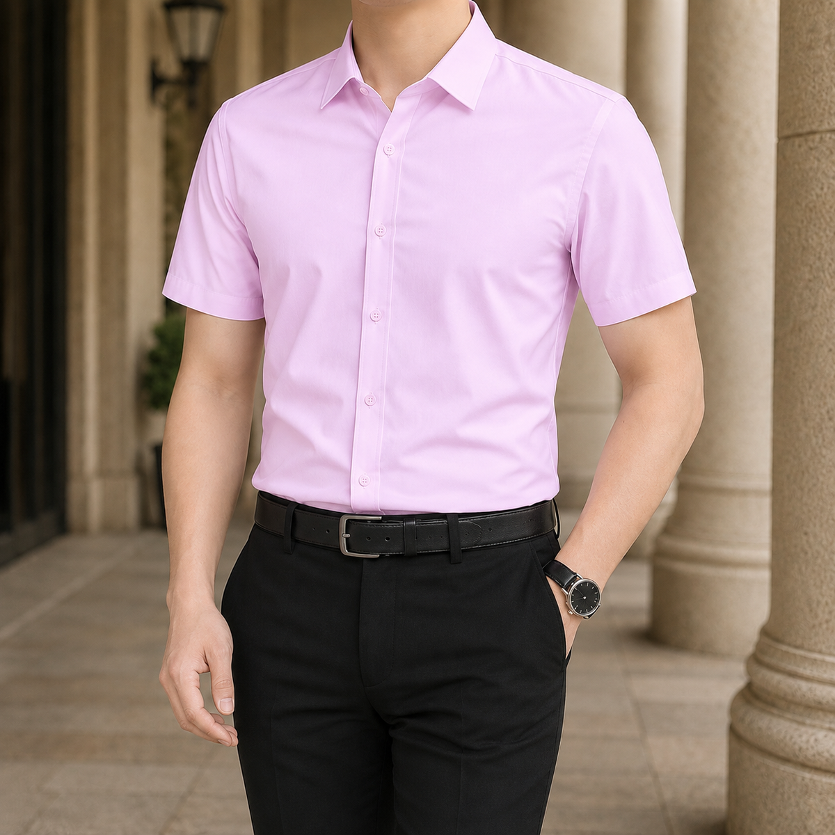 Thibault Slim Fit Shirt - Short Sleeve Shirt Pink