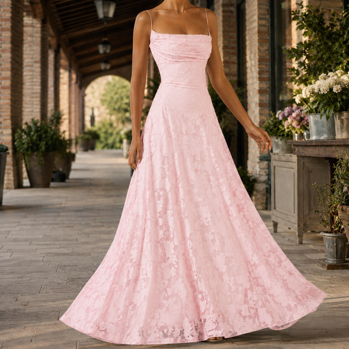 Selene Lace Maxi Dress - Pink