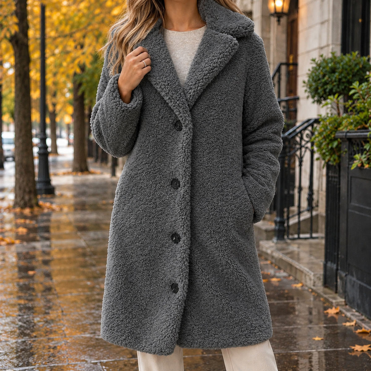 Becca-Grace Teddy Overcoat - Dark Gray