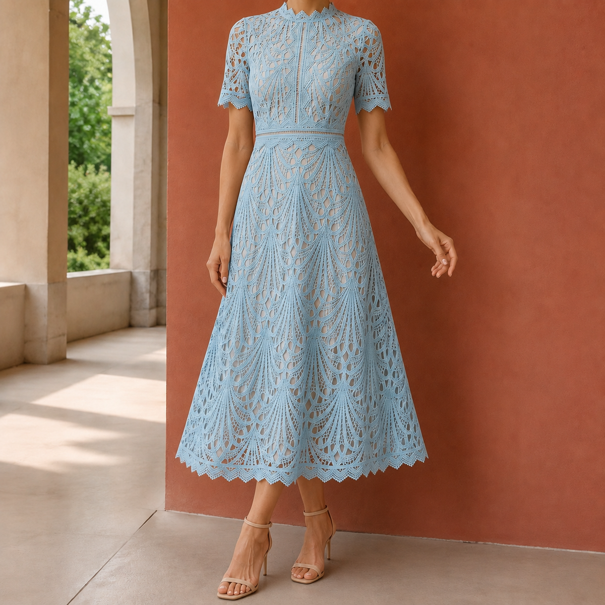 Colette Lace Midi Dress - Light Blue
