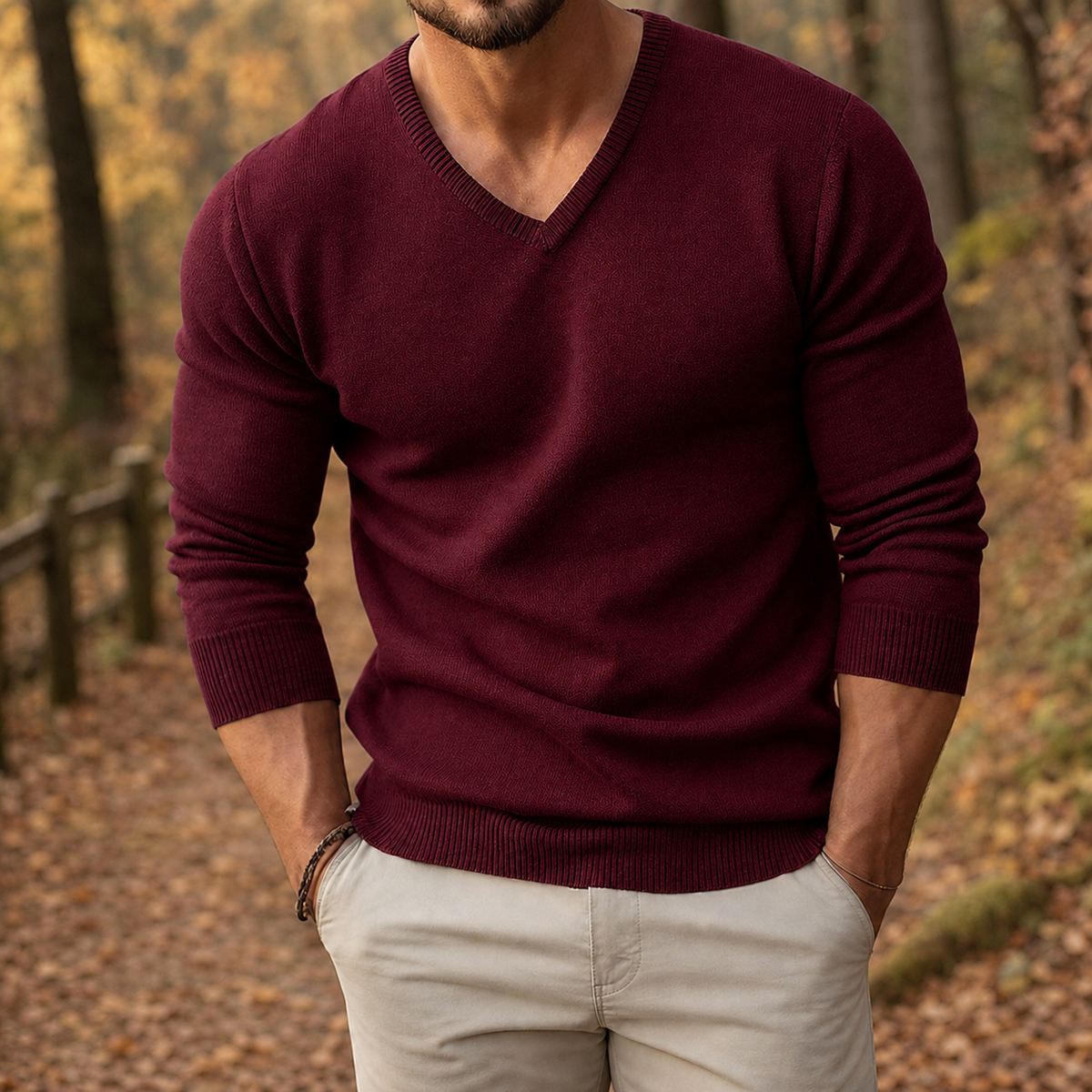 Martin V Neck Sweater - Wine Red
