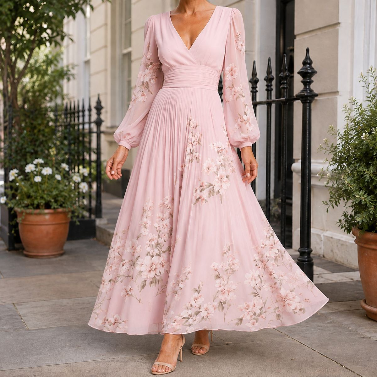 Ophelia Pleated Maxi Dress - Pink