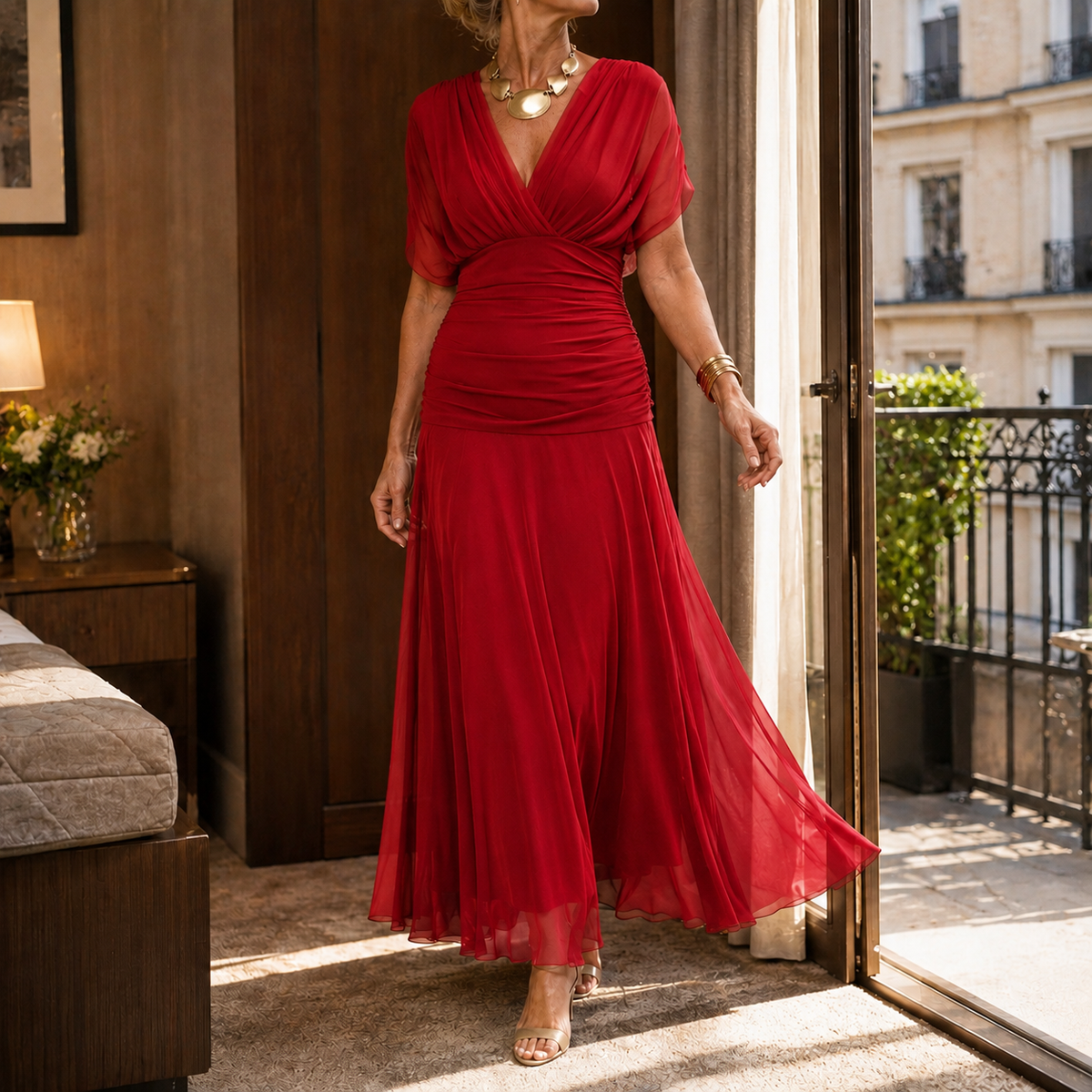 Ingrid Bardot Maxi Dress - Red