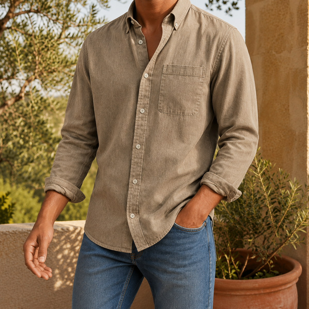 Caleb Chambray Shirt - Brown