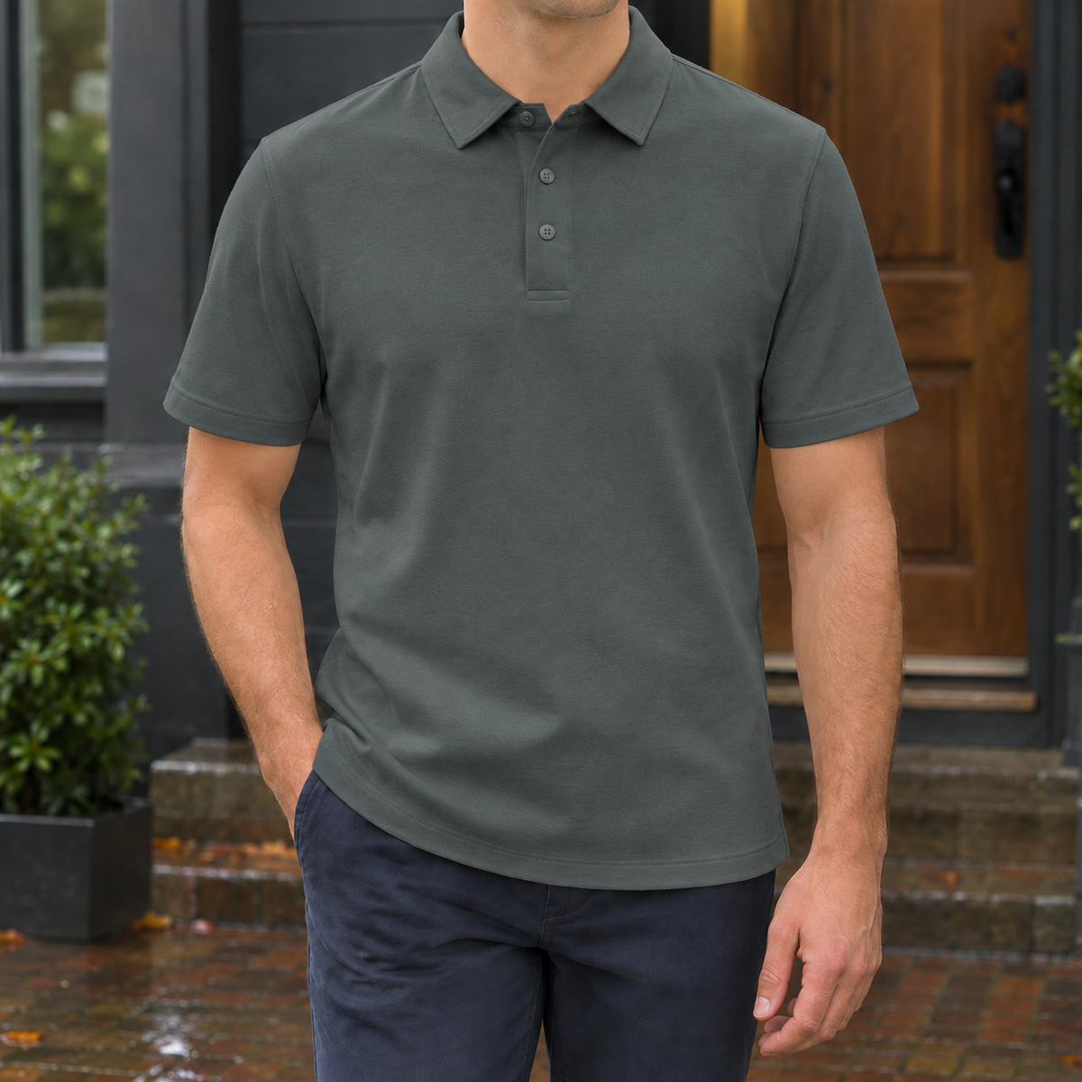 Armel-Lane Cotton Polo - Rapids Gray