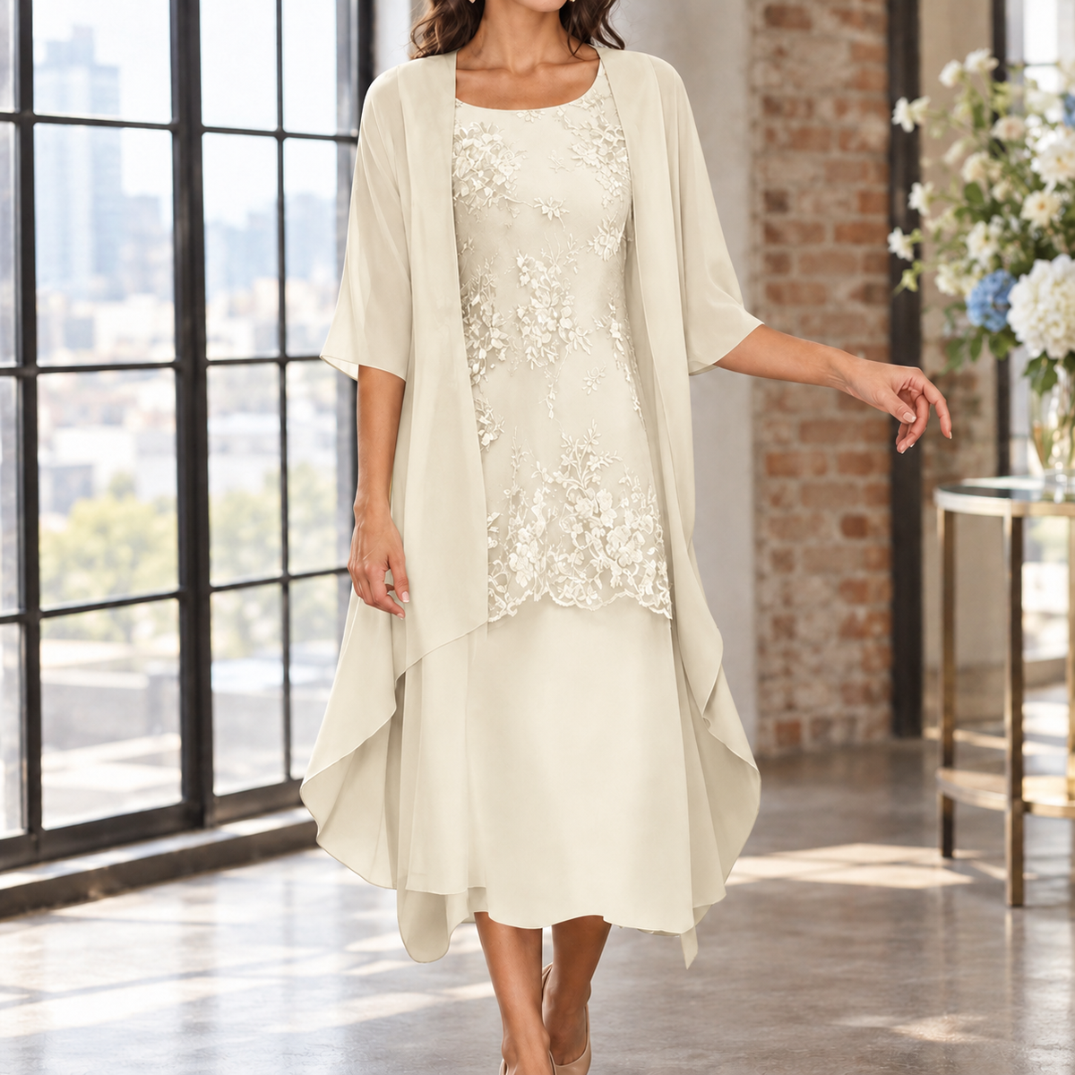Eden-Grace Lace Overlay Set - Cream