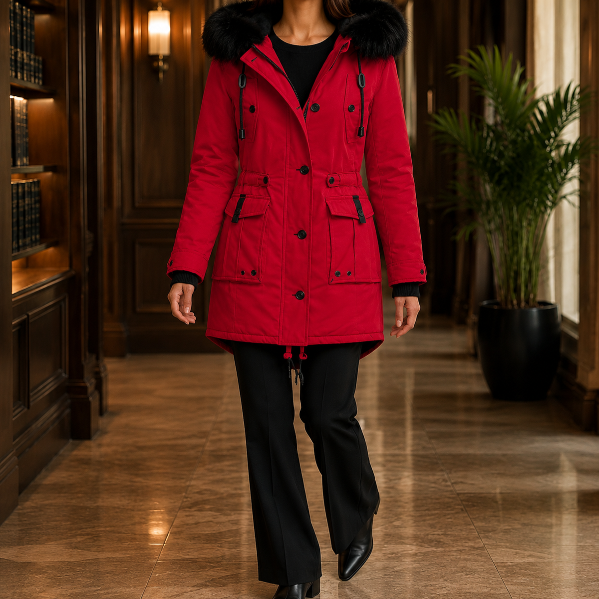 April-Marie Hooded Overcoat - Red