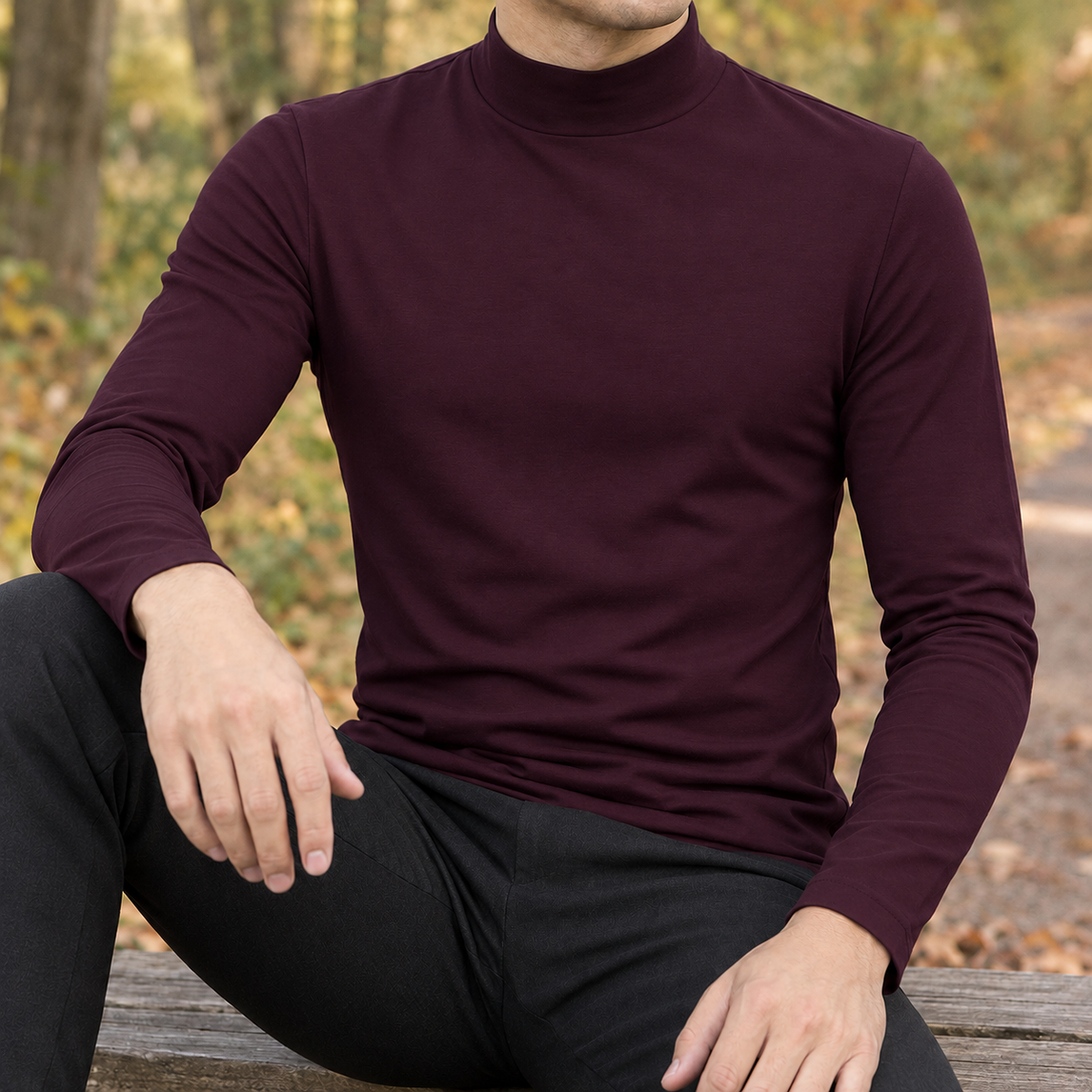 Thomas Mock Neck Top - Burgundy