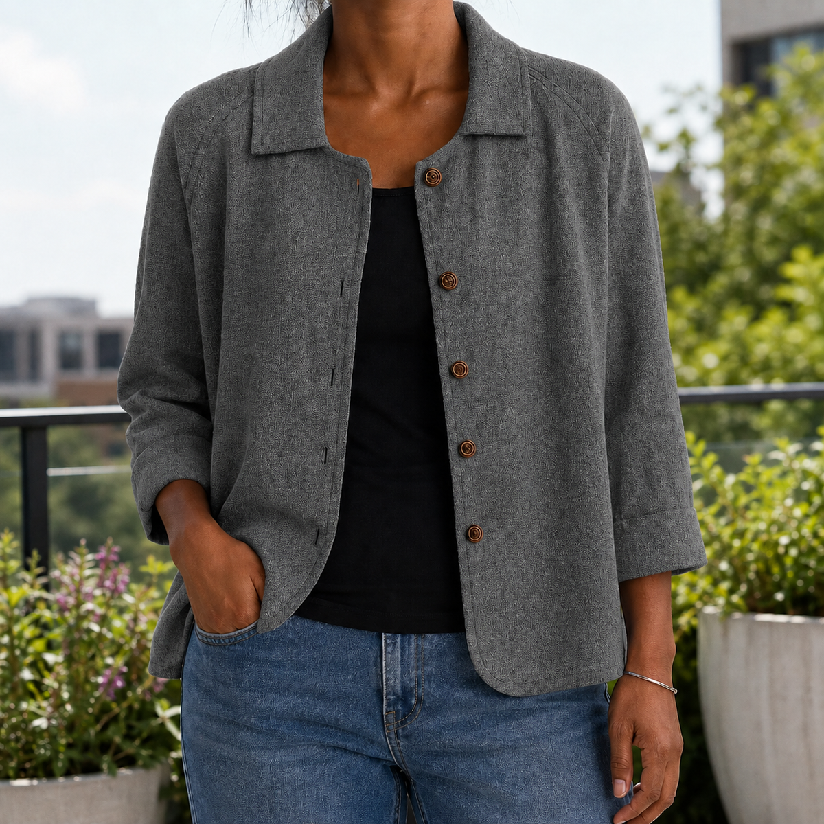 Soraya-Lane Collared Cardigan - Gray