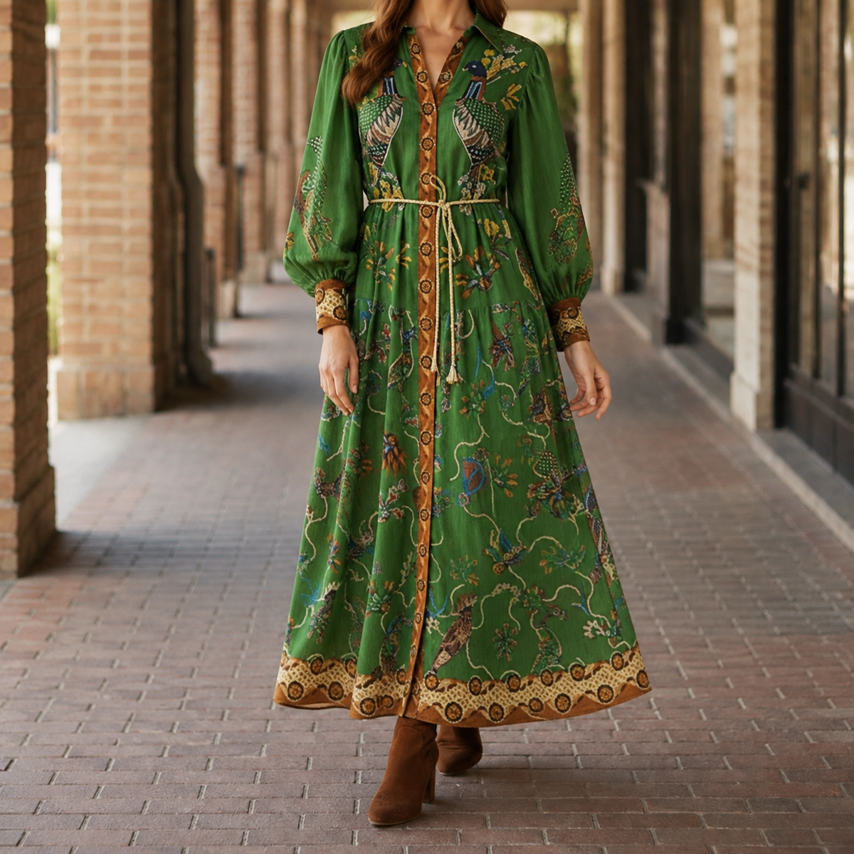 Tamsin Printed Maxi Dress - Green Printed
