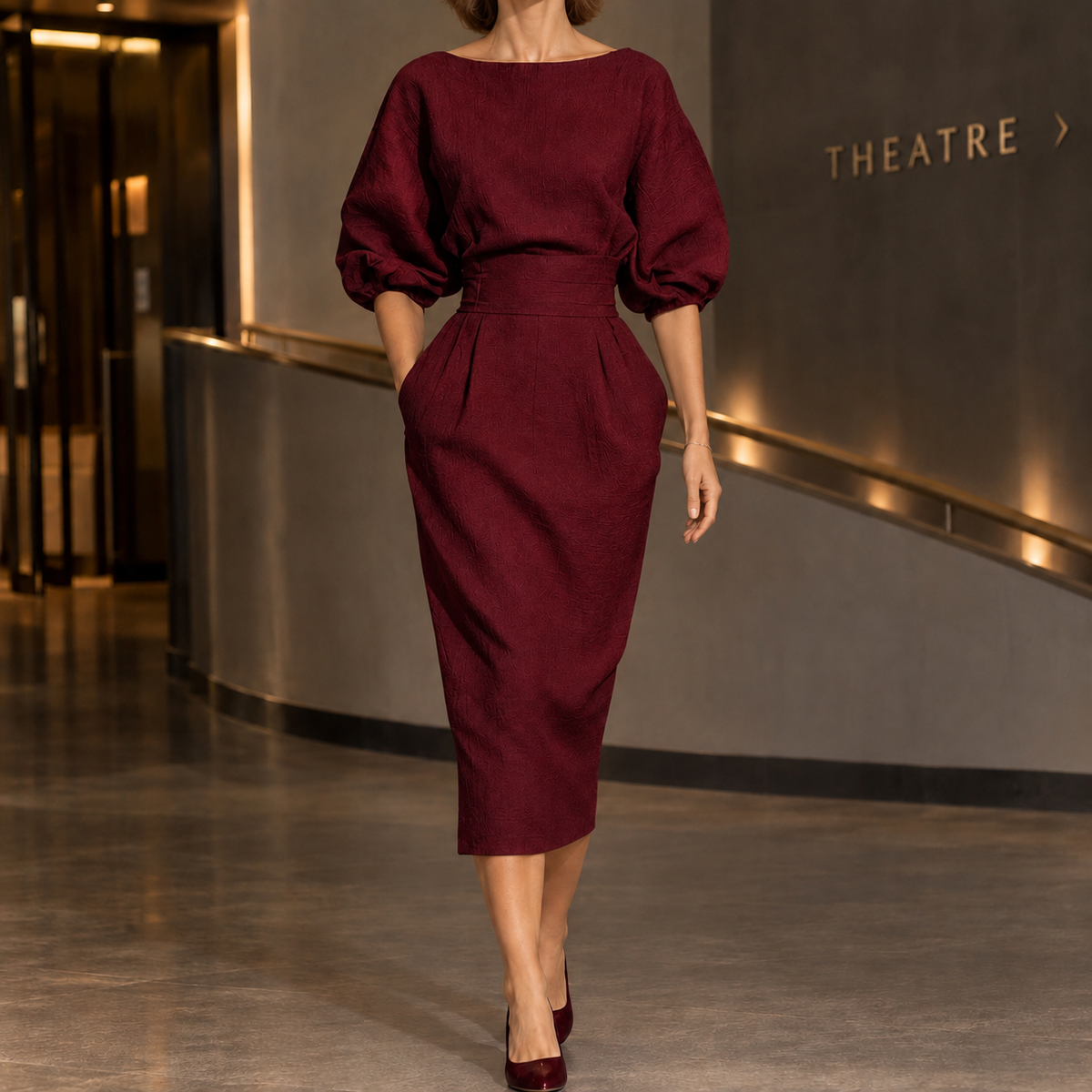 Stacey-Claire Pleated Midi Dress - Wine Red