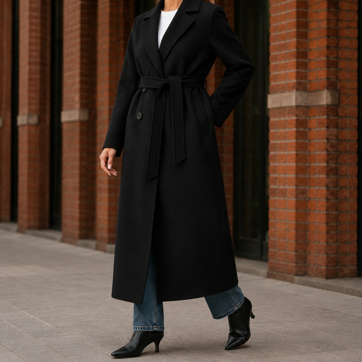 Renata Belted Overcoat - Black