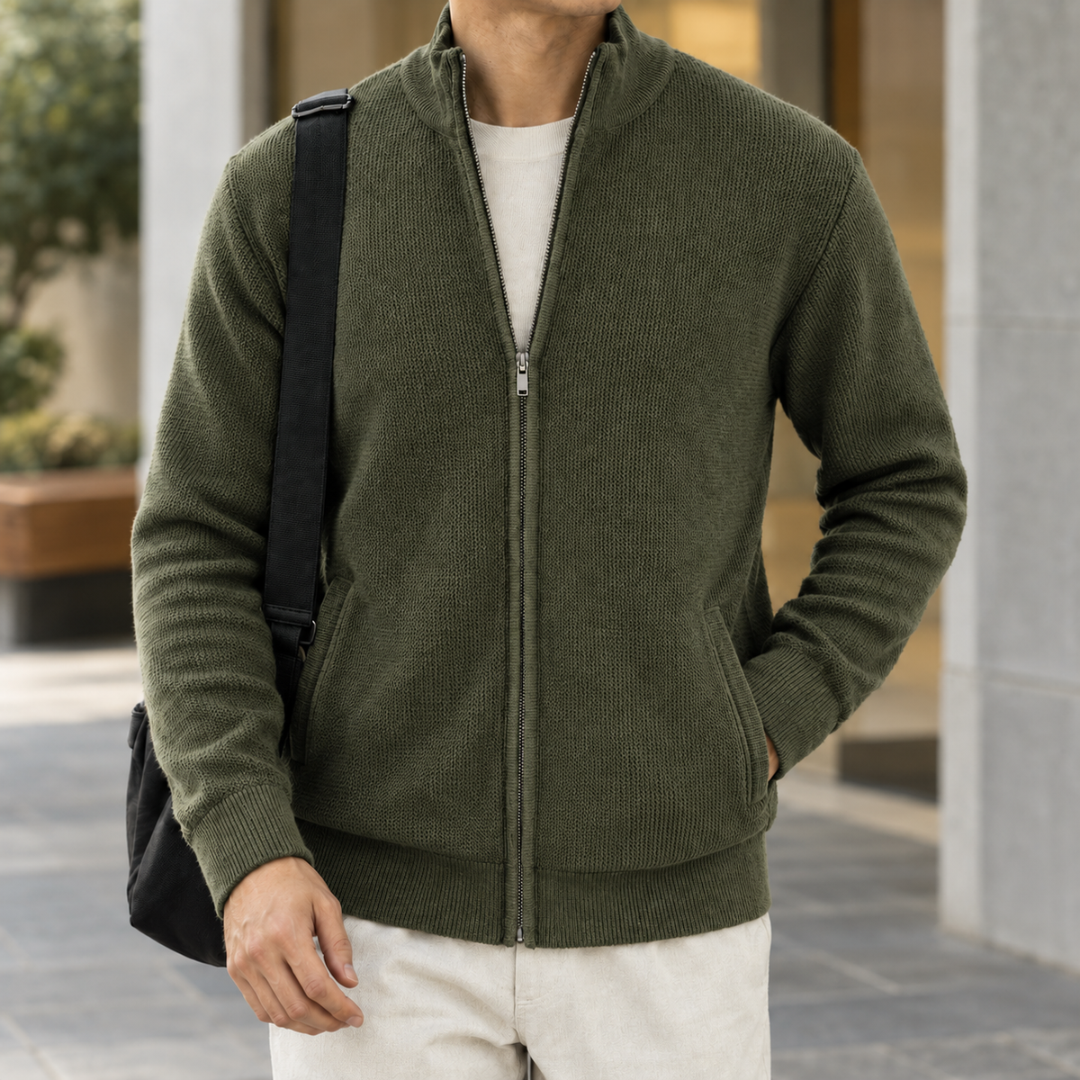 Renard Textured Sweater - Khaki Green