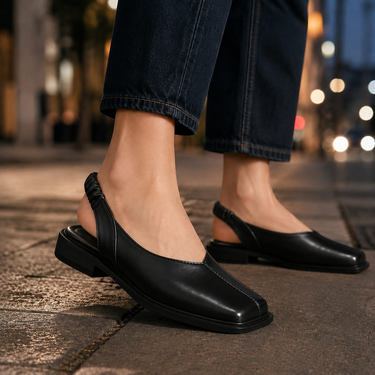Ravello Square-Toe Slingbacks - Black