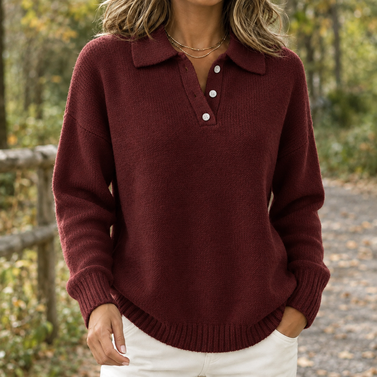 Blair-Mae Relaxed Polo Sweater - Wine Red
